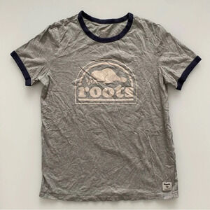 ROOTS Vintage-Look T-Shirt  Gray and Navy Size Small